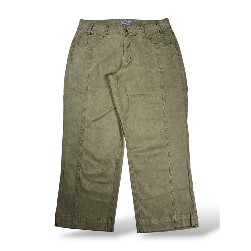 Kut from the Kloth Charlotte High Rise Crop Straight Leg Olive Green Pants 14W
